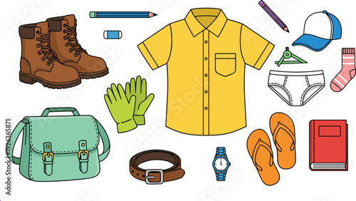 Men Clothing and Accessories Collection Cartoon Illustration