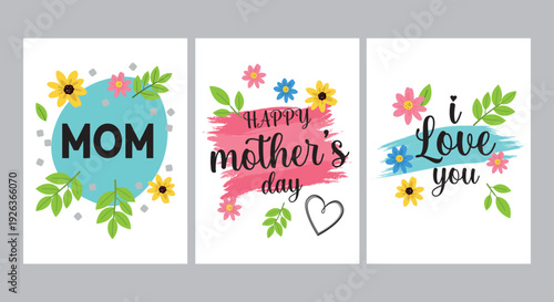 Cute Floral Happy Mother’s Day Card Set with Mom Quotes