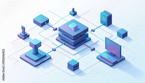 Decentralized Data Flow Illustration with Distributed Network Nodes and Dynamic Connections