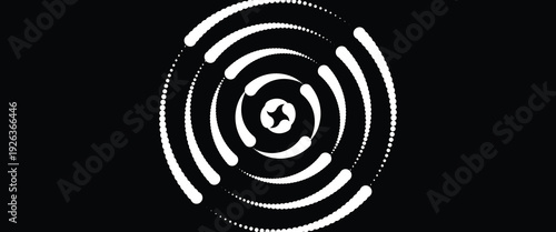 Set of speed lines in circle form. Radial speed Lines in Circle Form for comic books. Technology round Logo. Black thick halftone dotted speed lines.
