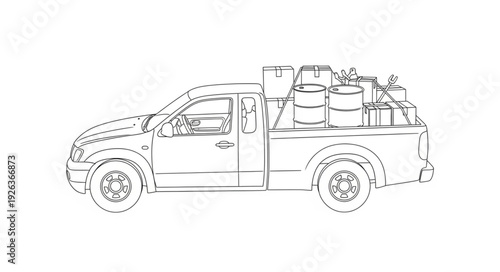 Pickup Truck Side View Illustration.