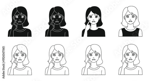 Four sets of women s faces depicting thoughtful and worried expressions