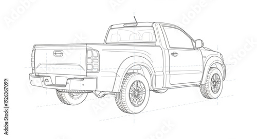 Pickup Truck Side View Illustration.