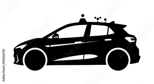 Black Silhouette of Modern Hatchback Car.