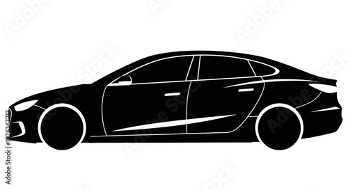 Black Car Silhouette Side View Illustration.