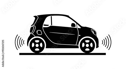 Black Smart Car Illustration Moving Forward.