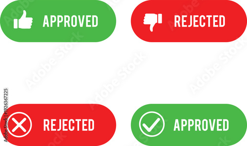 Set of four approval and rejection icon buttons showing thumbs up and down signs