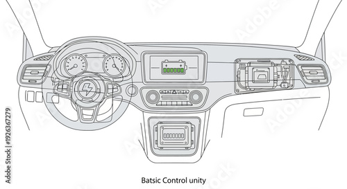 Car Dashboard Illustration with Controls and Display.
