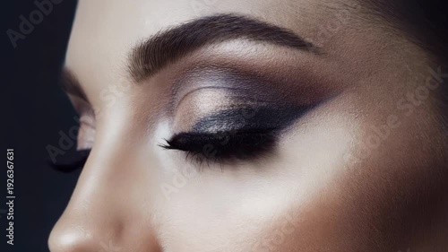 Close-up of Female Eye with Professional Smokey Eye Makeup and Blue Iris, 4K video