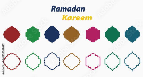 Islamic door and window silhouettes. Ramadan frame shape. Arabic arch with arabic door symbols. Collection of Islamic door window patterns in oriental style. Vector illustration

