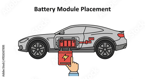 Electric Car Battery Module Replacement Illustration.