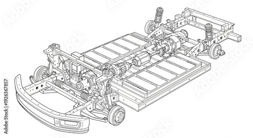 Detailed Technical Drawing of Vehicle Chassis.