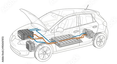 Electric Car Battery System Diagram Illustration.