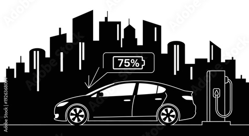 Electric Car Charging at Station Cityscape.