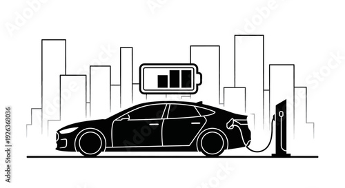 Electric Car Charging at Station.