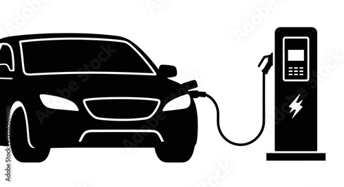 Electric Car Charging at Station Silhouette.