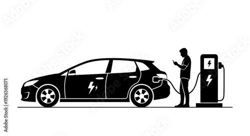 Electric Car Charging at Station.