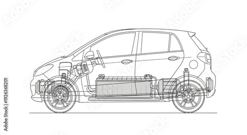 Electric Car Diagram Side View Illustration.