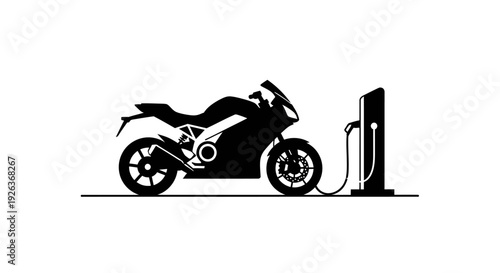 Electric Motorcycle Charging at Station Silhouette.