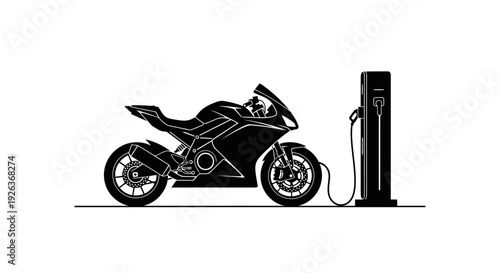 Electric Motorcycle Charging at Station Silhouette.