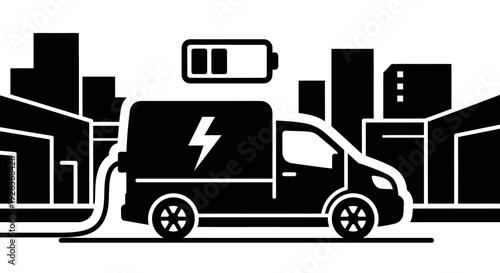 Electric Vehicle Charging Van Silhouette Illustration.