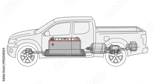 Pickup Truck with Visible Internal Components Diagram.