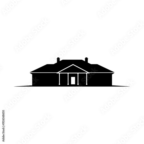 Simple modern house with porch and chimneys