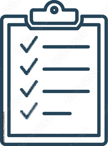 A dark blue icon representing a clipboard with four completed checklist items marked by checkmarks is presented on a white background.