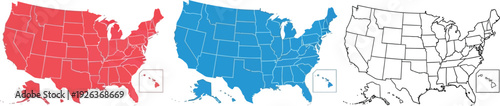 Three distinct map variations of the contiguous United States including Alaska and Hawaii are displayed side-by-side for comparison.