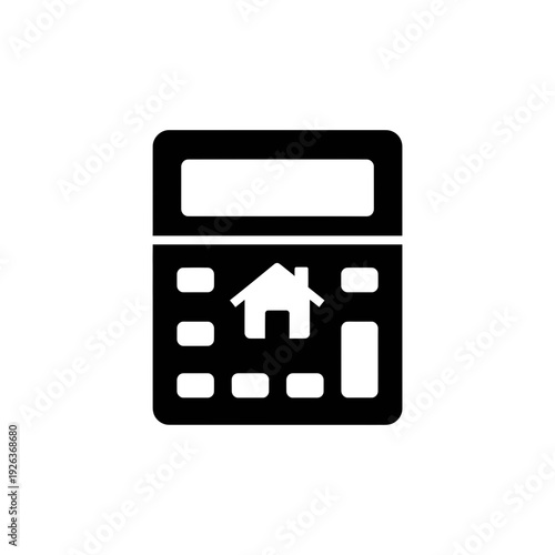 Simple calculator icon with house symbol on keypad