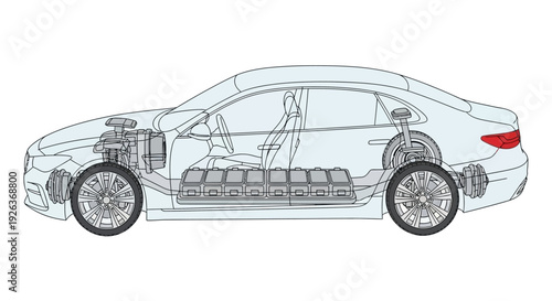 Transparent Car Illustration Showing Internal Components.
