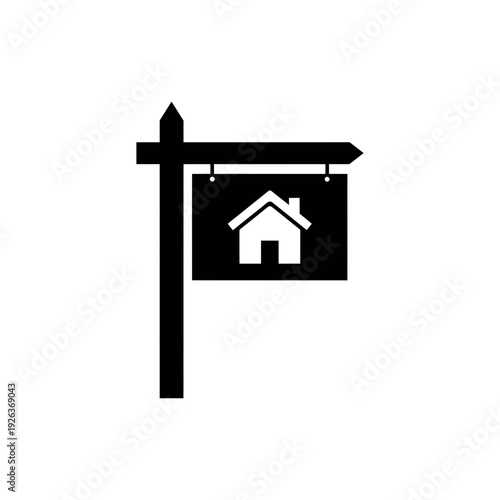 Modern house for sale sign on wooden post