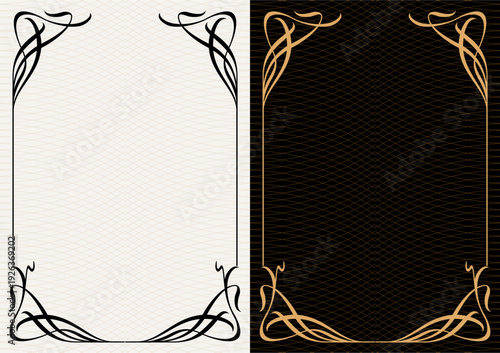 Luxury frame invitation card background vector. Elegant classic antique design, gold lines t, sparkle on black background. Premium design illustration for gala card, grand opening, art deco, magazine.