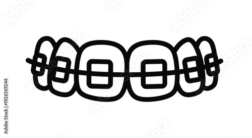 A simple line drawing of dental braces on a set of teeth