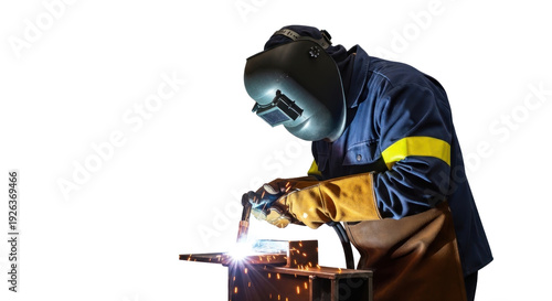 Industrial Welder at Work: Sparks Fly in Realistic Metal Fabrication Photo