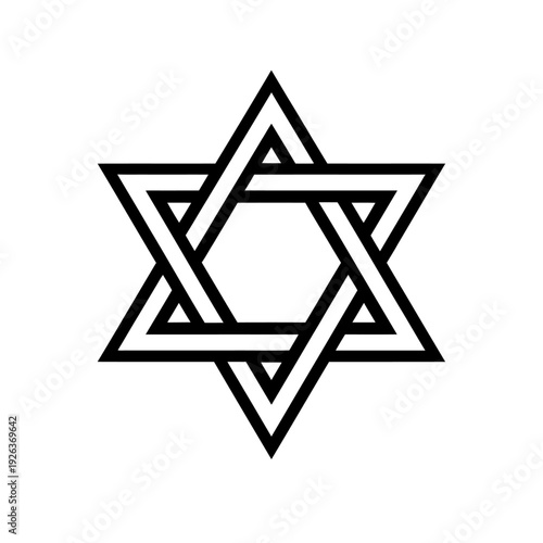 Classic Star of David Symbol: An Iconic Magen David Emblem Representing Jewish Faith, Heritage, and Identity with Intertwined Black Outlined Triangles on a Clean White Background, a Timeless Spiritual