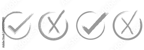 Check tick mark icon set. Cross box x check mark checkbox v list vector draw hand drawn sketch doodle brush marker checklist symbol wrong right circle. eps 10