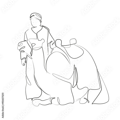 One continuous line drawing on white isolated background. Minimalism linear illustration. camel, animal, bedouin, desert, arab, sand, travel, tour tourism, culture, dune
