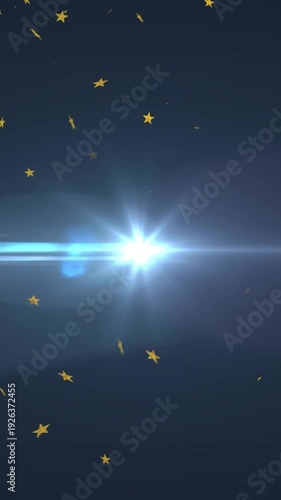 Vertical video: Central point glowing, gold stars and blue flare pulsing, drifting, centering focus