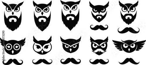 Set of three black mythical dragon silhouettes with large spread wings flying in different positions isolated on a white background