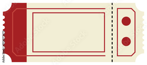 A red and cream colored movie ticket stub with a blank center