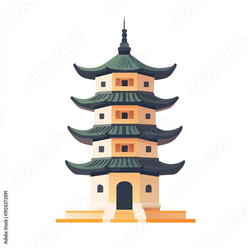 Traditional Japanese Pagoda Tower Architecture.