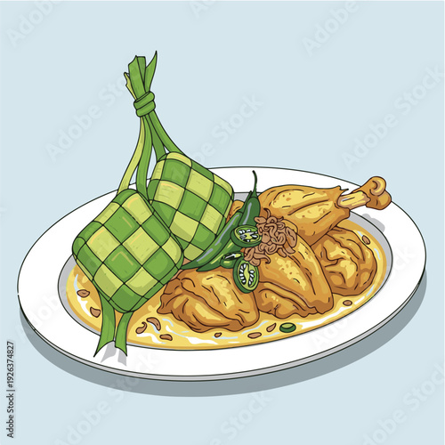 Traditional Indonesian Food on Plate.