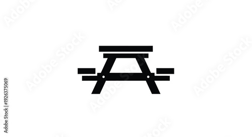 Minimalist black picnic table icon against a white background silhouette