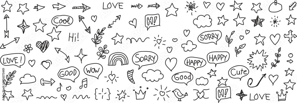 Fototapeta premium Collection of cute hand drawn doodle icons and symbols