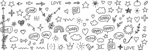 Collection of cute hand drawn doodle icons and symbols