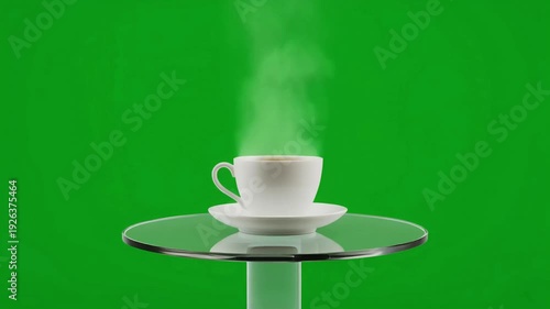 A steaming cup of coffee rests on a glass table, perfect for a relaxing morning in a cozy sunroom.