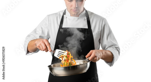 Professional Chef Cooking Food in Frying Pan with Spatula, Photo-Realistic Food Industry
