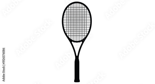 A black tennis racket isolated on a white background silhouette