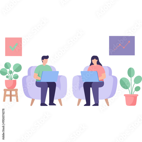 Couple collaborating with an artificial intelligence assistant at home Vector